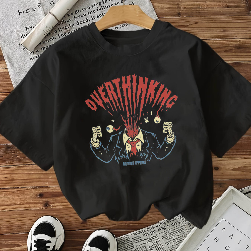 Camiseta Feminina Overthinking Monstro Estilo Grunge Blusa Unissex Streetwear 2025 Novo