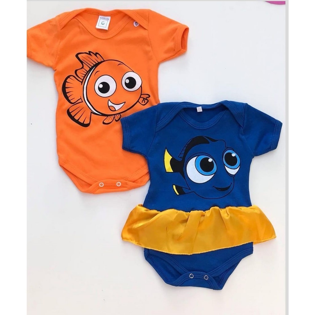 Kit Body Bebê Gêmeos Temático Nemo E Dory Mesversário Fundo Do Mar Fantasia Personagens