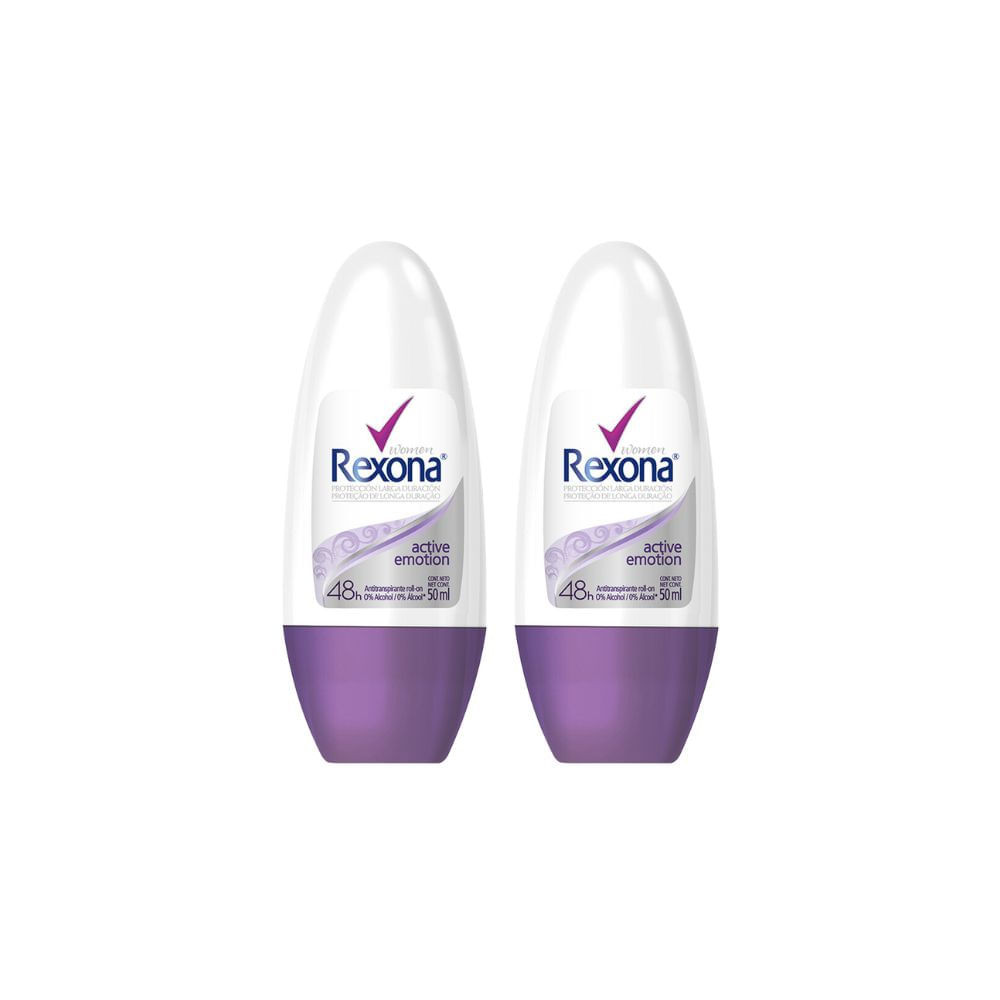 Kit 2 Desodorante Antitranspirante Rexona Active Emotion Women Roll-on com 50ml - Beauty