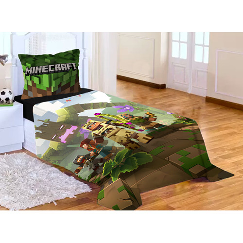 Lençol sem elástico Solteiro + Fronha Minecraft
