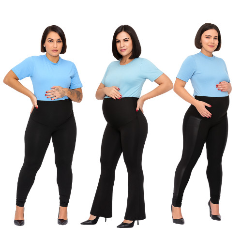 Kit Maternidade 3 Calças Gestante Flare Montaria Legging Preta Super