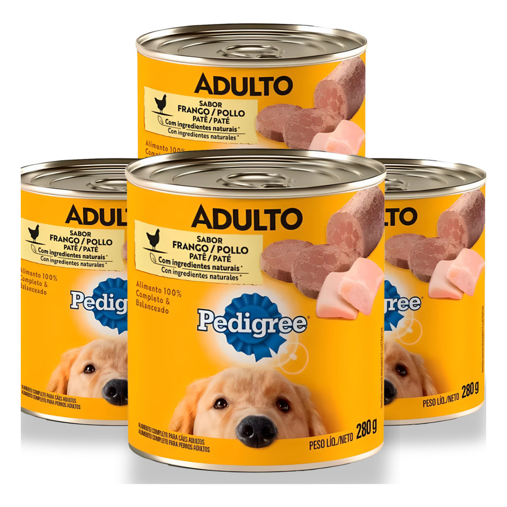 Ração Umida Lata Caes Pedigree Pate Frango Combo C/ 4 Latas