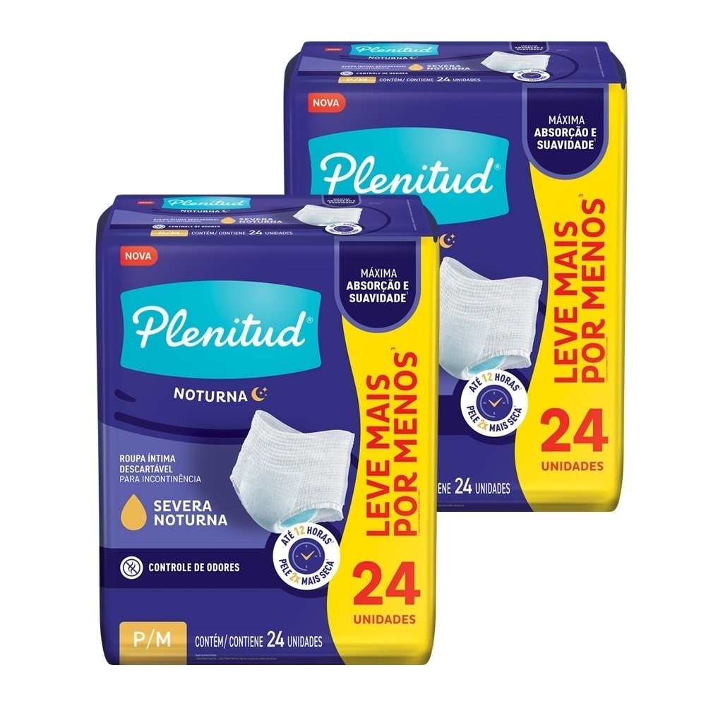 Fralda Descartável Plenitud Noturna P/M Roupa Íntima - 2 Pacotes com 24 Fraldas - Total 48 Tiras em Oferta na Shopee