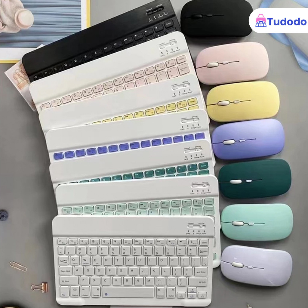 Teclado e mouse sem fio Bluetooth com cores macaron, compatível com PC, iPad e tablet.