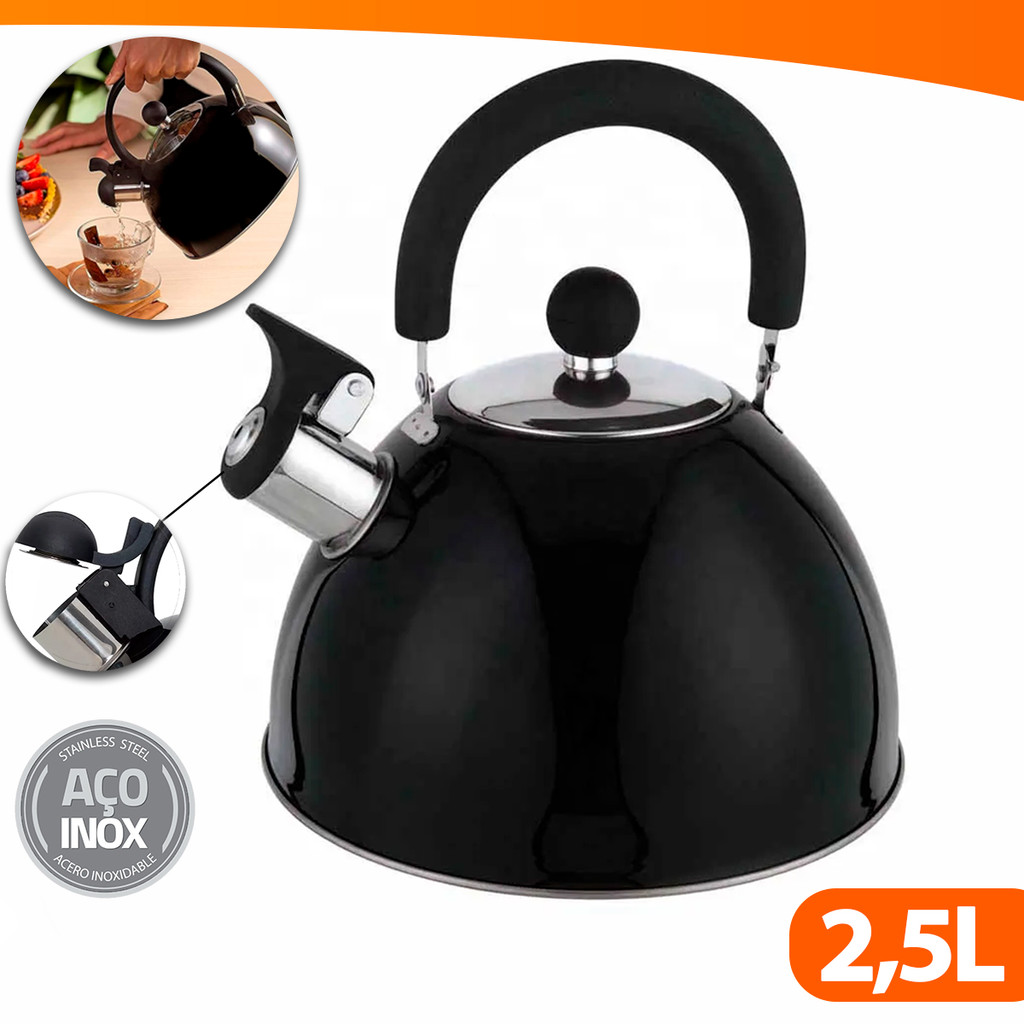 Chaleira Black Em Inox Com Apito 2,5 Litros Café Chá Cor Preta