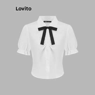 Lovito Blusa Preppy Plain Bow para mulheres L114AD610 em Oferta na Shopee