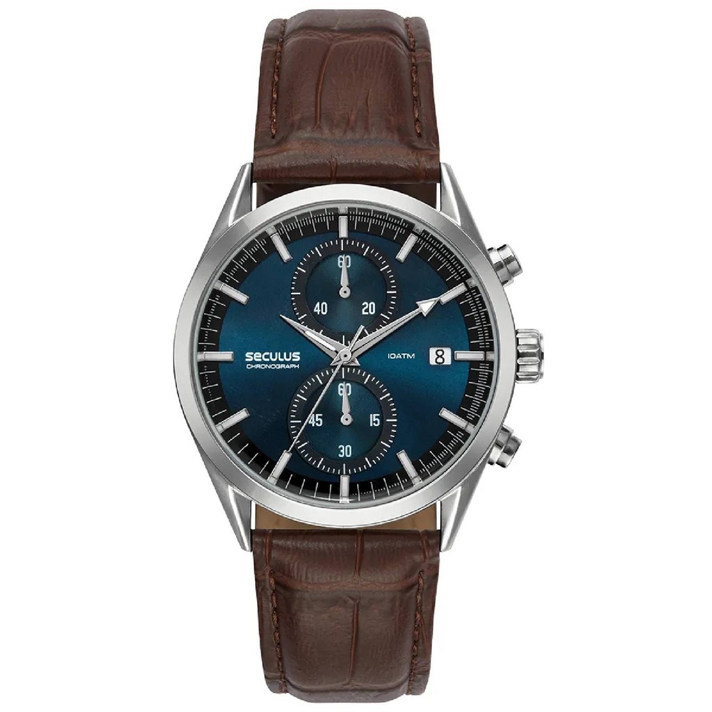 Relógio Seculus Cronógrafo 77307G0SVNC1 Vidro Abaulado Couro Prata em Oferta na Shopee