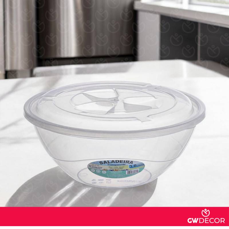 Pote Saladeira 3L Transparente com Tampa Tigela Bacia em Oferta na Shopee