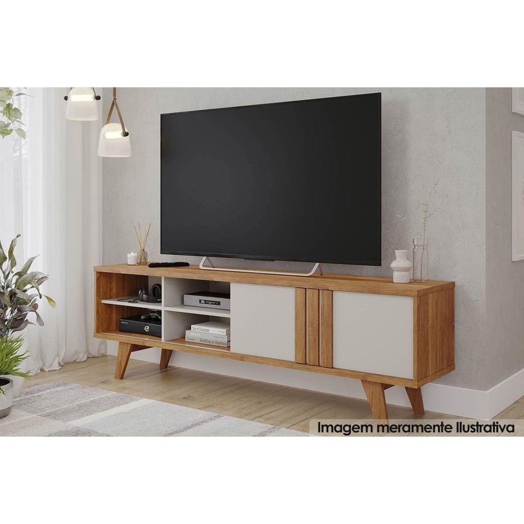 Rack Bancada p/ TV até 60 Pol Paraty c/ 1 Porta e 4 Nichos 180cm Cinamomo/Off White - Permóbili em Oferta na Shopee