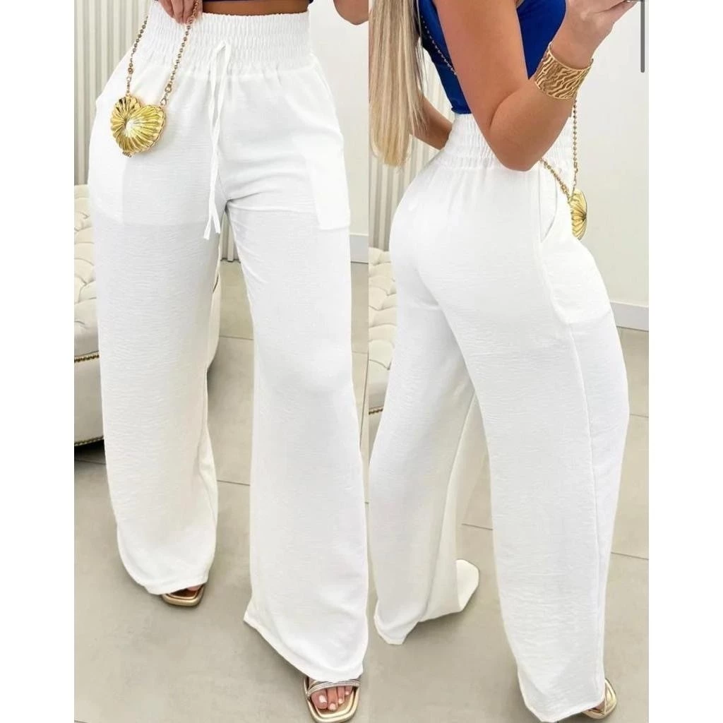 Calça Pantalona Tecido Duna Com Bolso Cintura Alta e Elastex PROMOÇAO — imagem 1