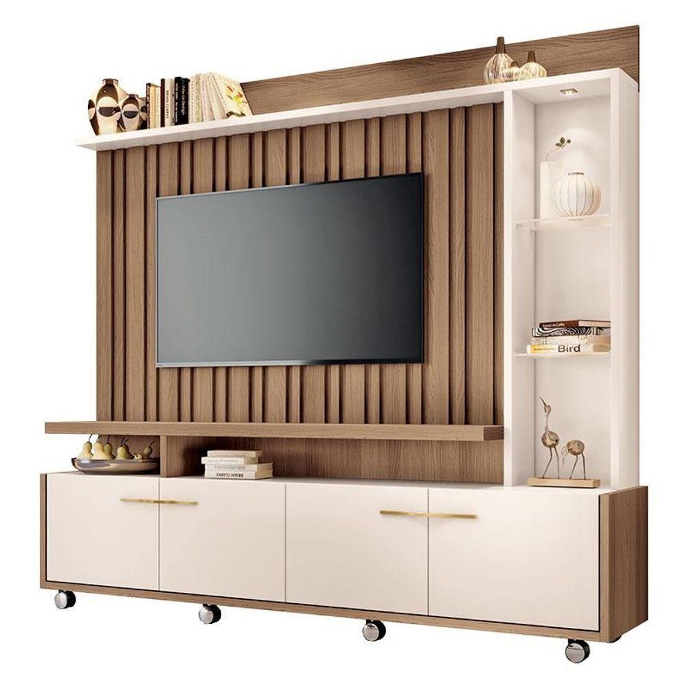 Estante Home Theater Titan Castanho Off White - Hb Móveis em Oferta na Shopee