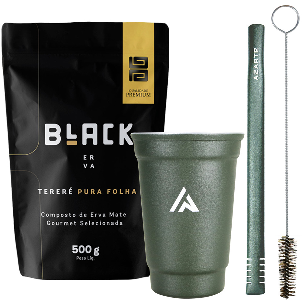 Kit Black Erva Terere 500gr Copo Cuia Alumínio Bomba Inox