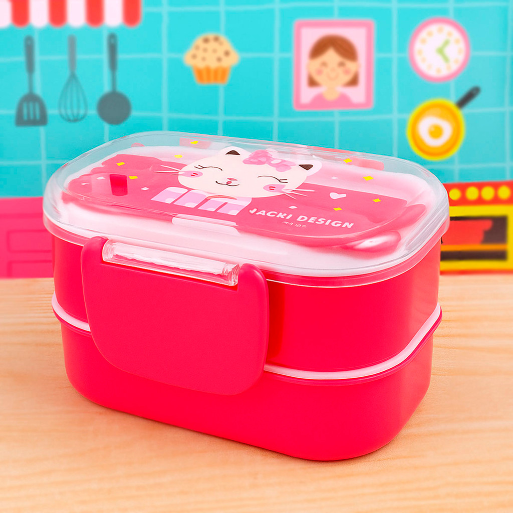Marmita Pote Infantil Escolar C/ Divisória Pote Lancheira Gatinha Resistente