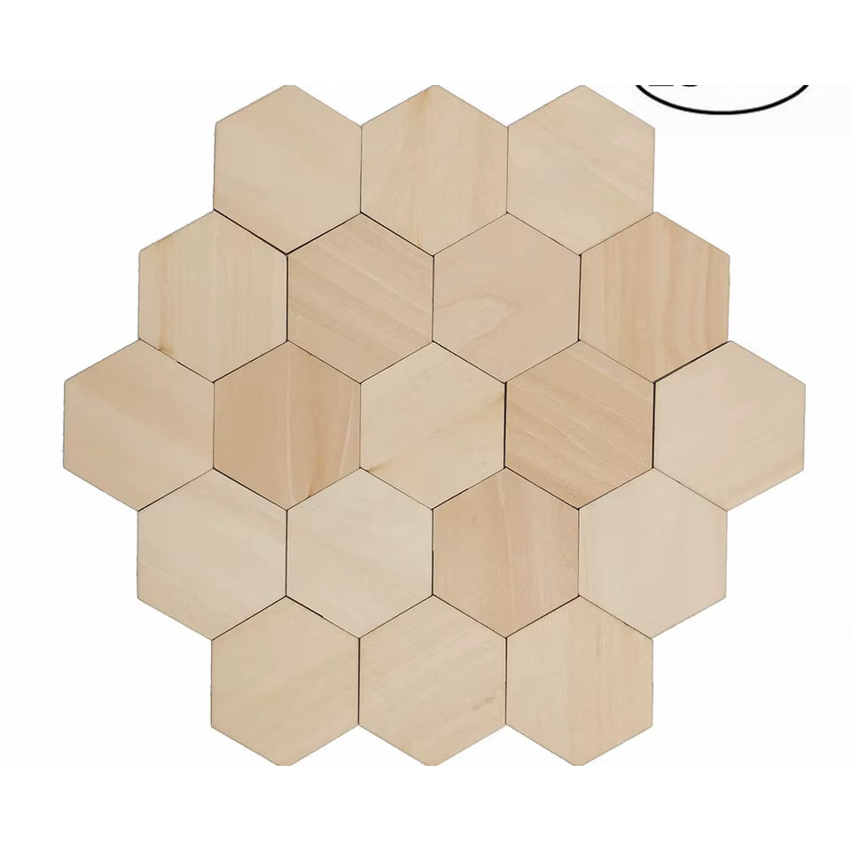 100 Peças MDF Hexágono 5cm | Madeira Crua para Artesanato, Scrapbook, Pintura e Decoração