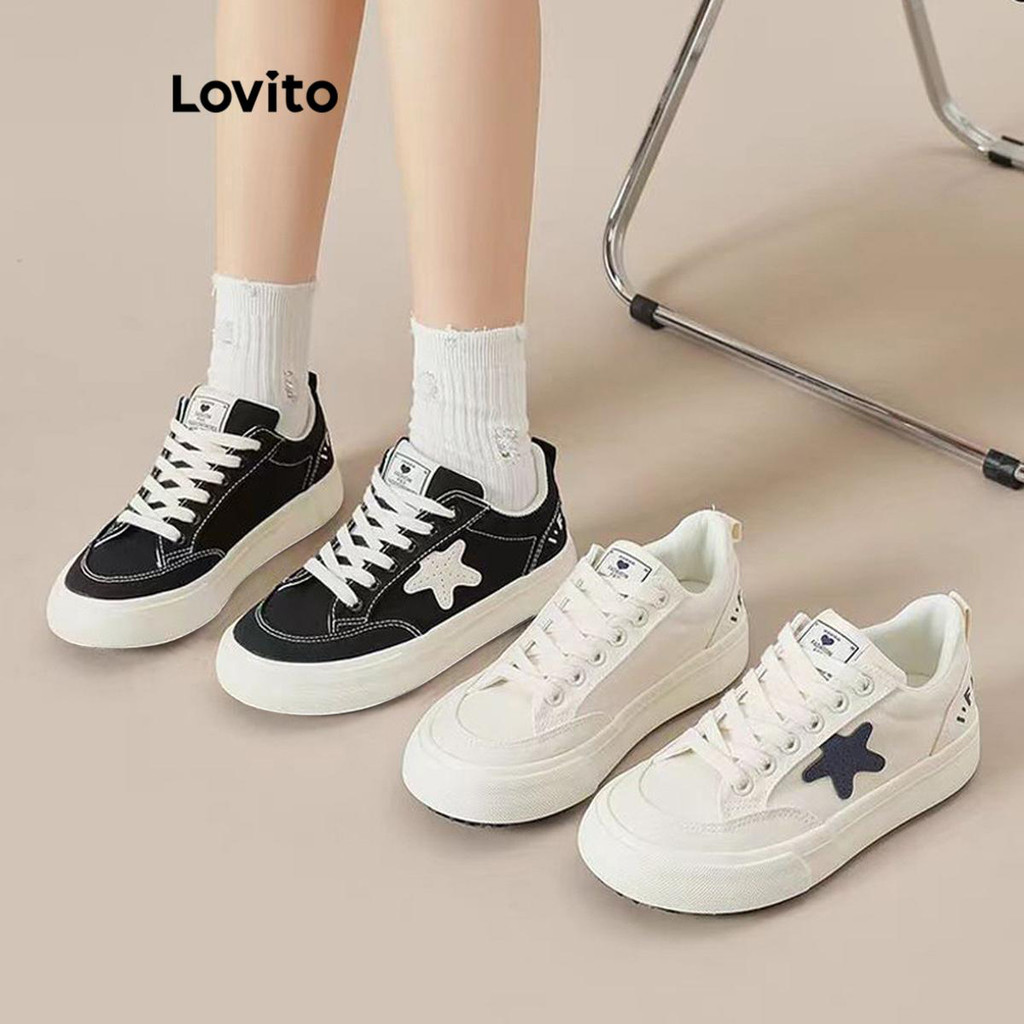 Lovito Preppy Plain Trend Original Stars Nicho Tênis de lona fino e respirável para mulheres  LFA62038 - Women Shoes