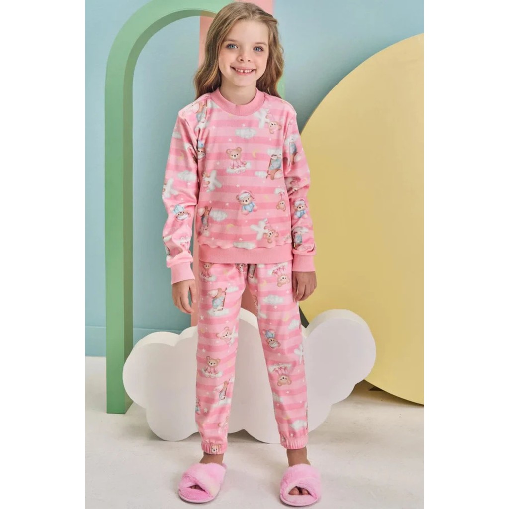Conjunto Pijama Estampado com Blusa e Calça Fleece Kukiê