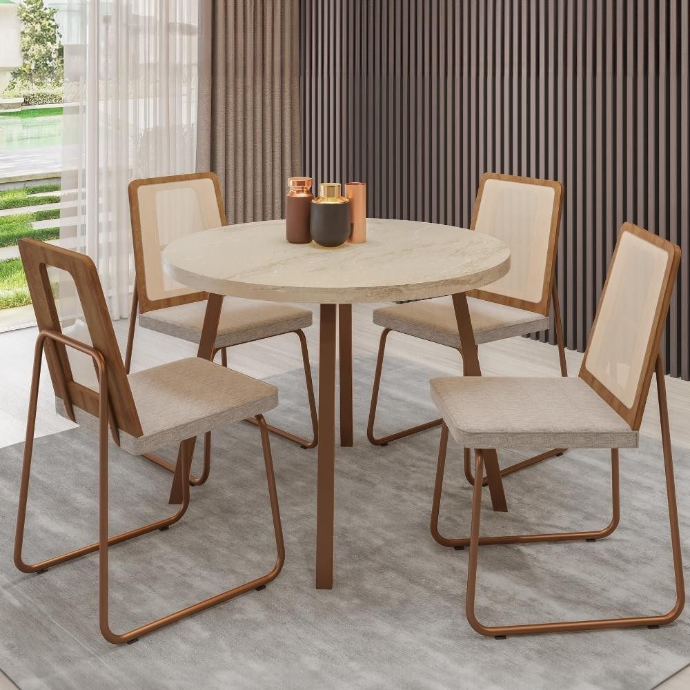Conjunto Sala de Jantar 4 Cadeiras Varese Carraro Petra e Rosê em Oferta na Shopee