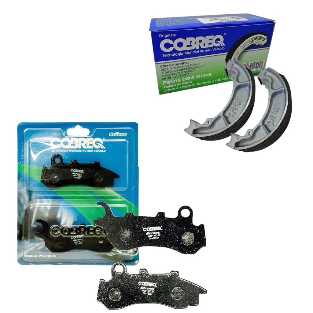 Kit Pastilha de freio + Patins (Lona) Titan Fan 160 2018 A 2024 Cbs Original Cobreq