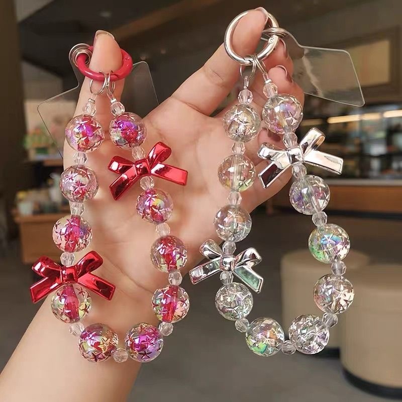 Ano Novo Vermelho Pérola Bowknot Telefone Corrente Pulseira Anti-Perdido Para Caso Do Móvel Alça De Pulso Cordão Com Cla