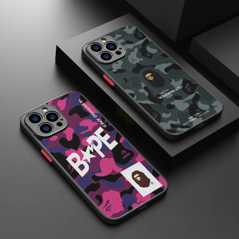 Capinha iphone 11/12/13/14/15/16 Pro max,Sensação de pele,anti impacto,Camuflagem Roxa Bape