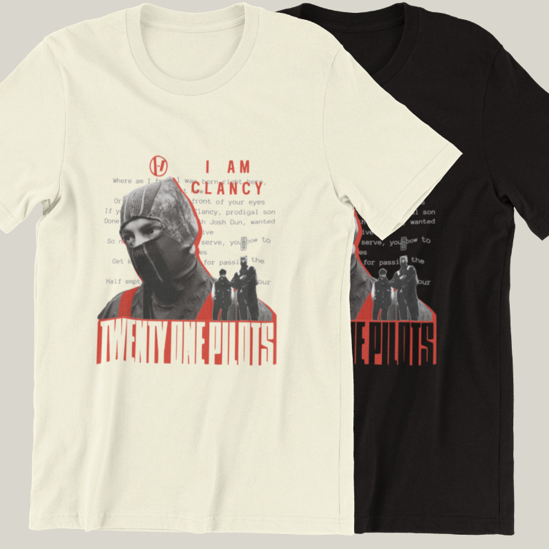 CAMISETA TWENTY ONE PILOTS I AM CLANCY LYRIC 100% ALGODÃO em Oferta na Shopee