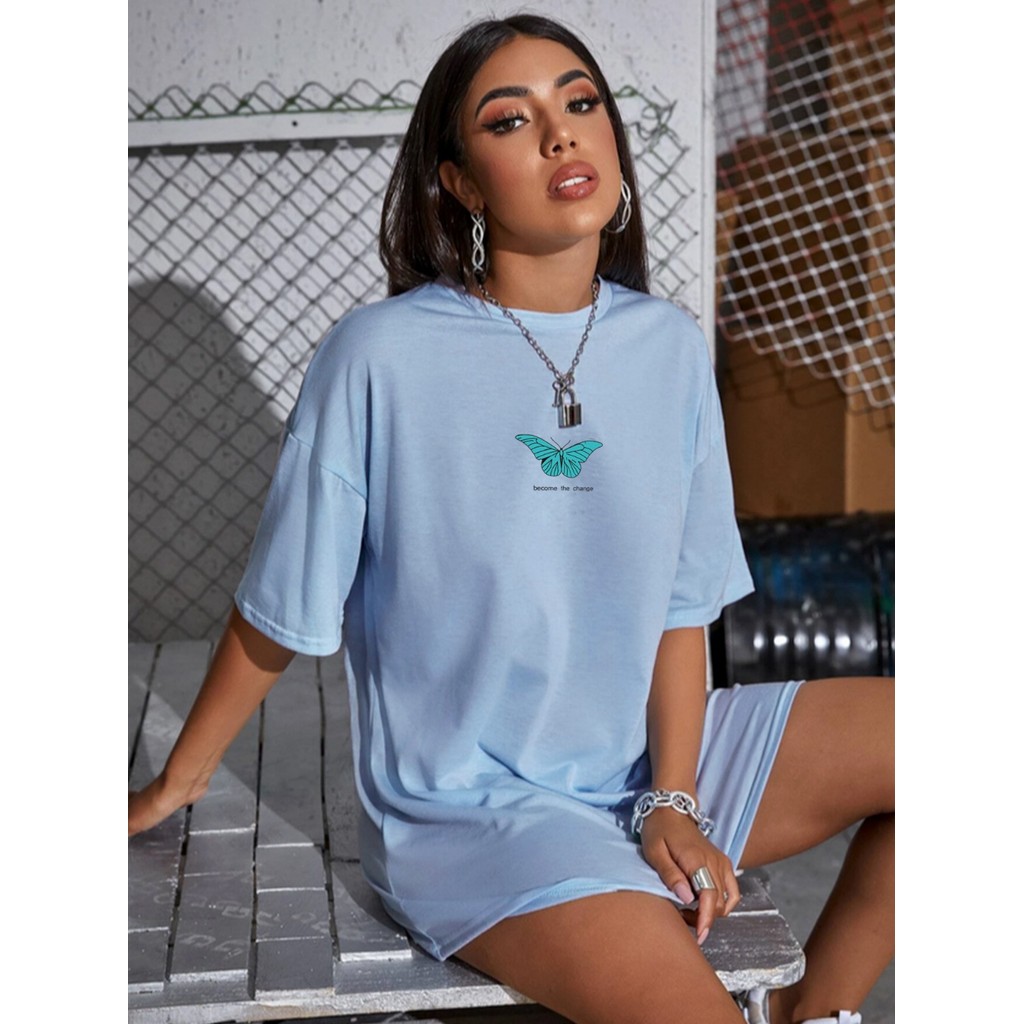Camiseta Estampa Simples Feminina Estampado Aesthetic Borboleta Tumblr T-Shirt Oversized Plus Size