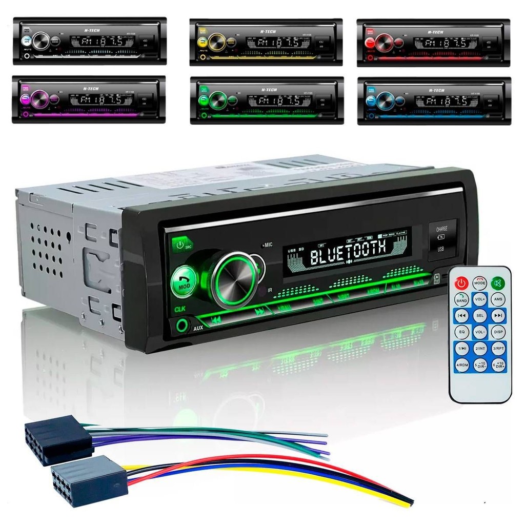 Auto Rádio Som USB Bluetooth SD Troca Pastas Controle 4 RCA