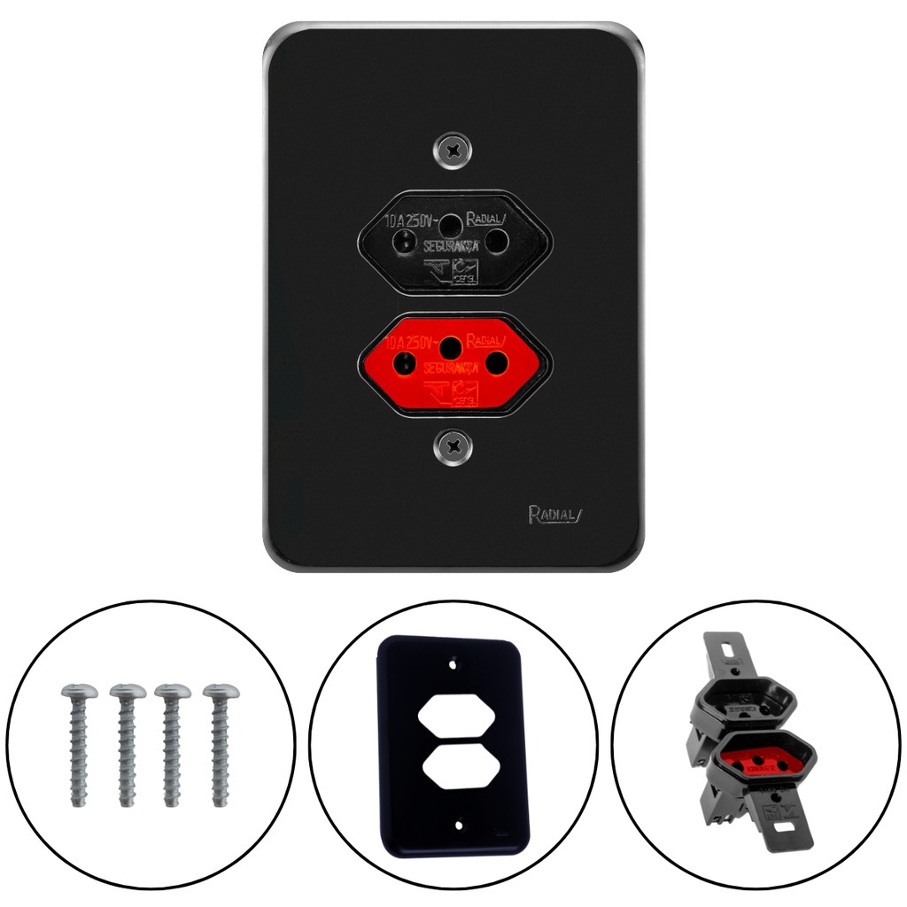 Tomada Dupla 3 Pólos 10a e 20a Linha Pollar Black Radial