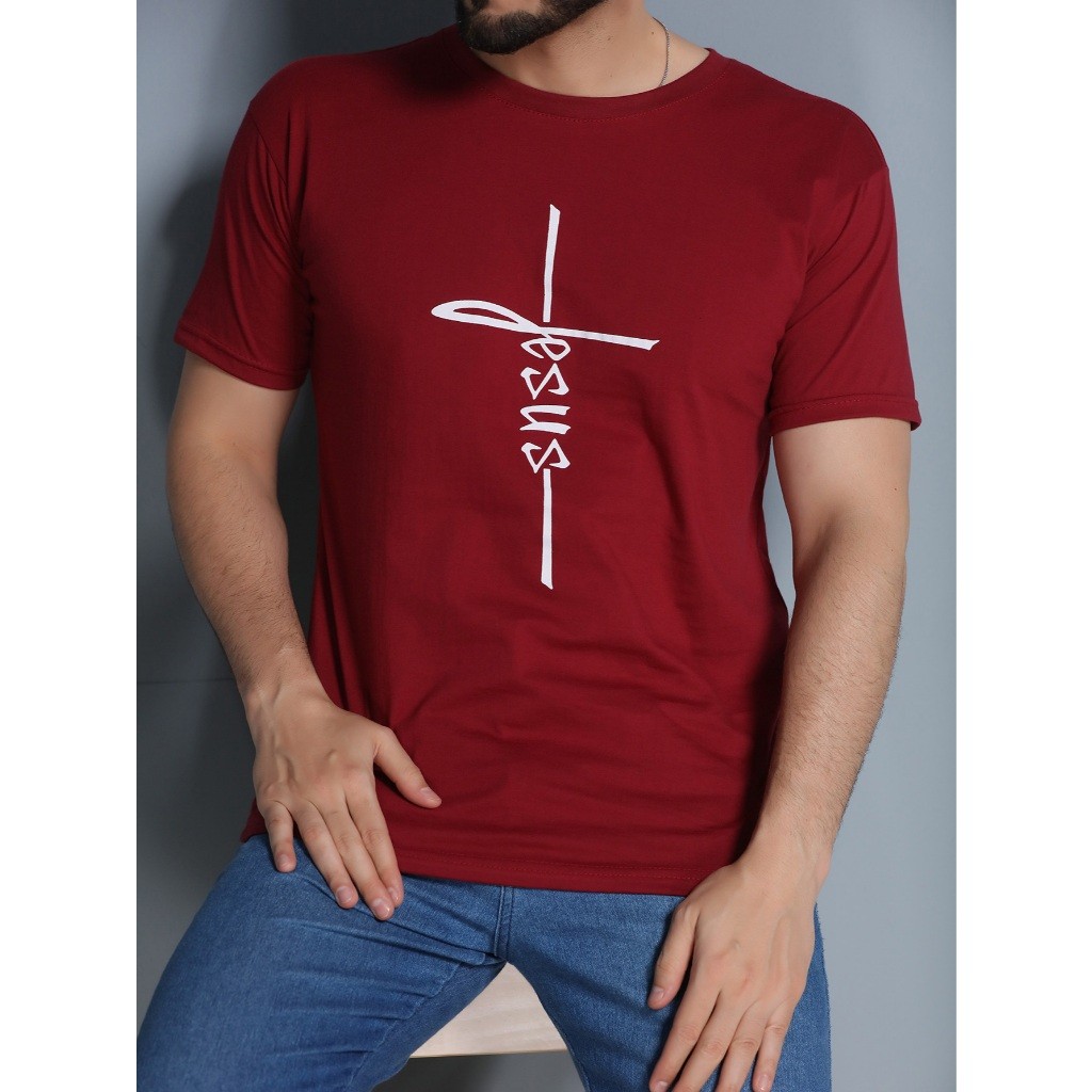 Camiseta Masculina 100% Algodão Camisa Religiosa Casual Estampada Básica Unissex Jesus Cristo Fé