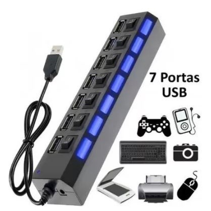 Hub 2.0 Adaptador Extensor Carregador Usb Led Chave Seletora