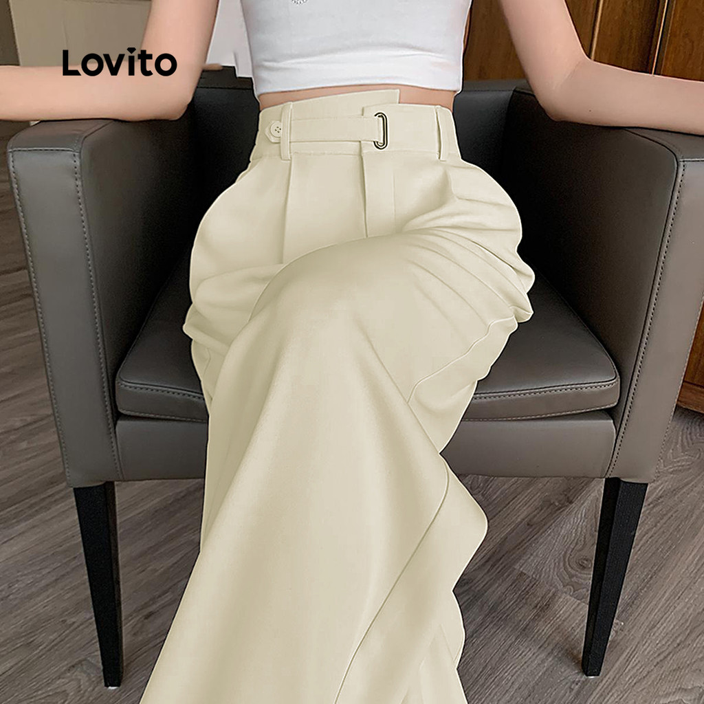 Lovito Calça casual de botão liso para mulheres LNA61154(Multicolorido) - Women Clothes