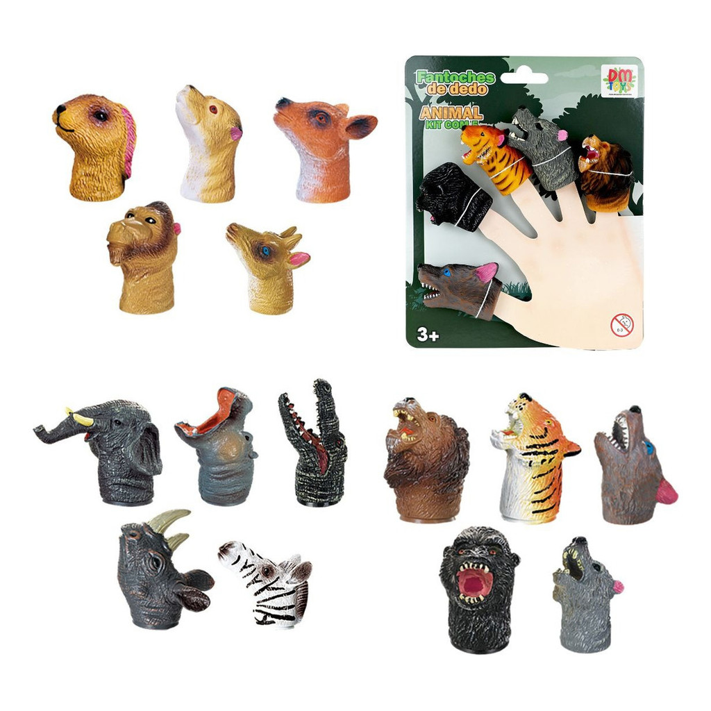 Fantoches De Dedo Animais Selva 5 Bonecos Miniatura Dedoche