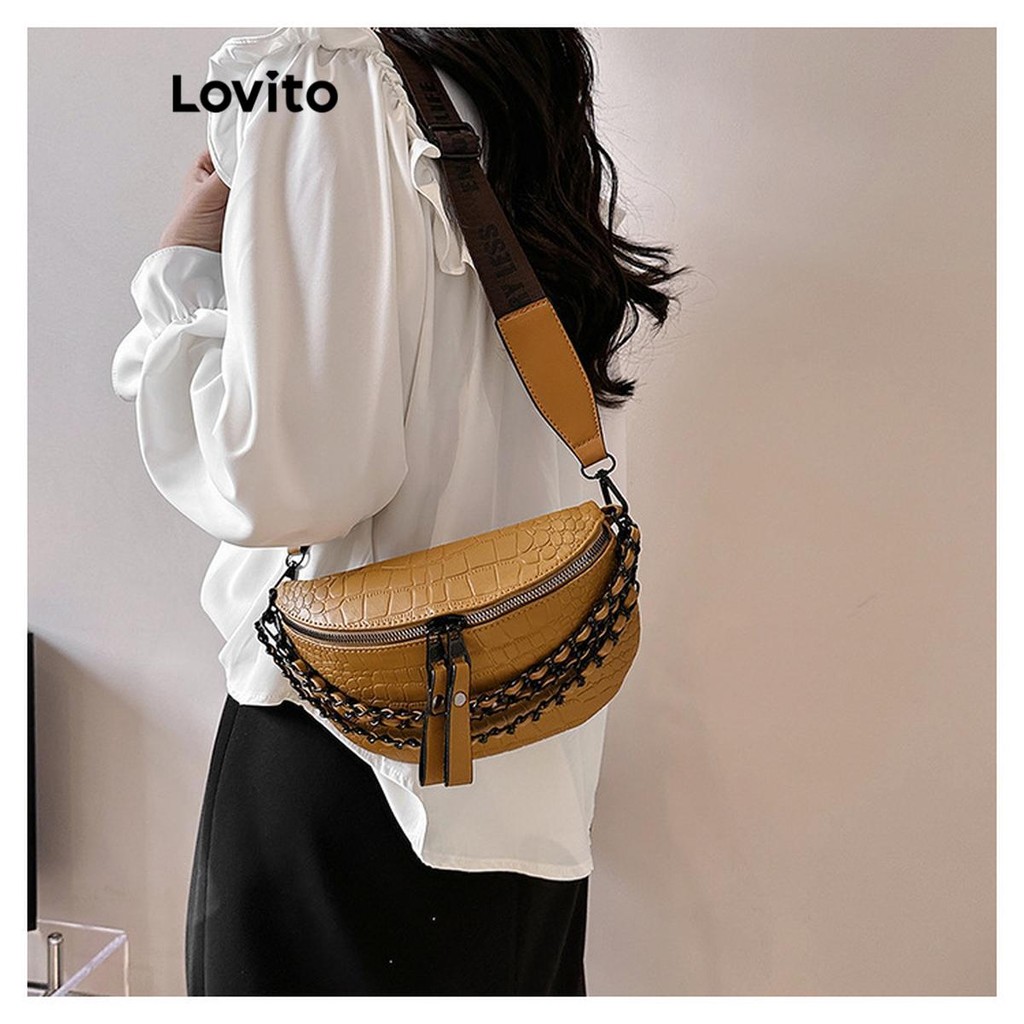Detalhes do (Trendy) Lovito Bolsa de ombro pequena casual com corrente simples para mulheres LFA57077