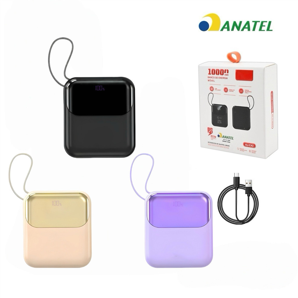 Mini Power Bank 10000mAh Portátil Compacto Display Digital Tipo C Lightning Carregamento em Oferta na Shopee