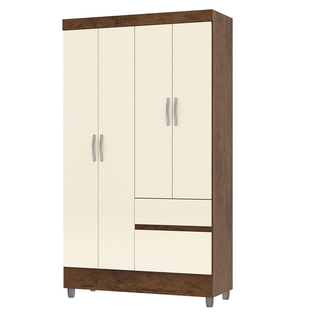 Guarda Roupa Solteiro 103cm 4 Portas Mayra Imbuia/Champanhe V02 - Mpozenato