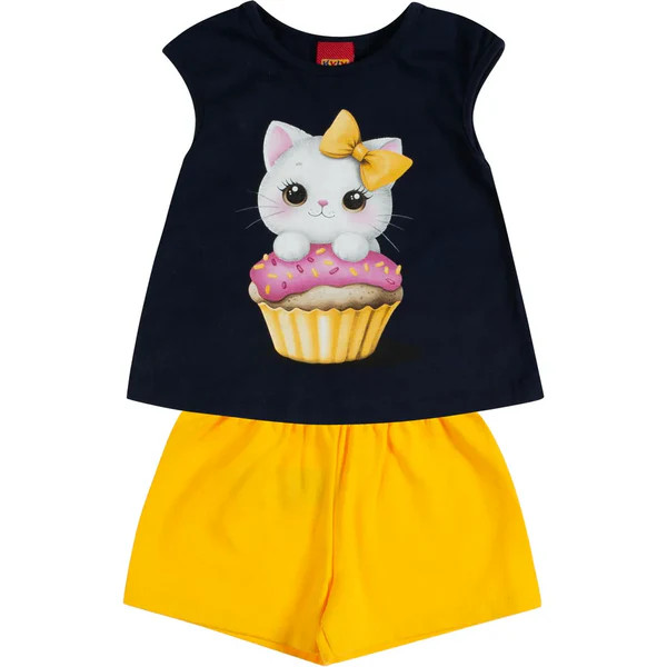 Conjunto Infantil Menina Verão Blusa e Short Confortável Sofisticado Kyly