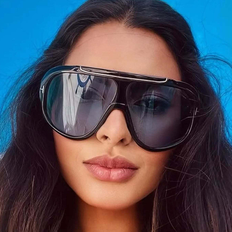 Retro em forma de T senhoras óculos de sol siameses moda proteção para os olhos óculos piloto 98121