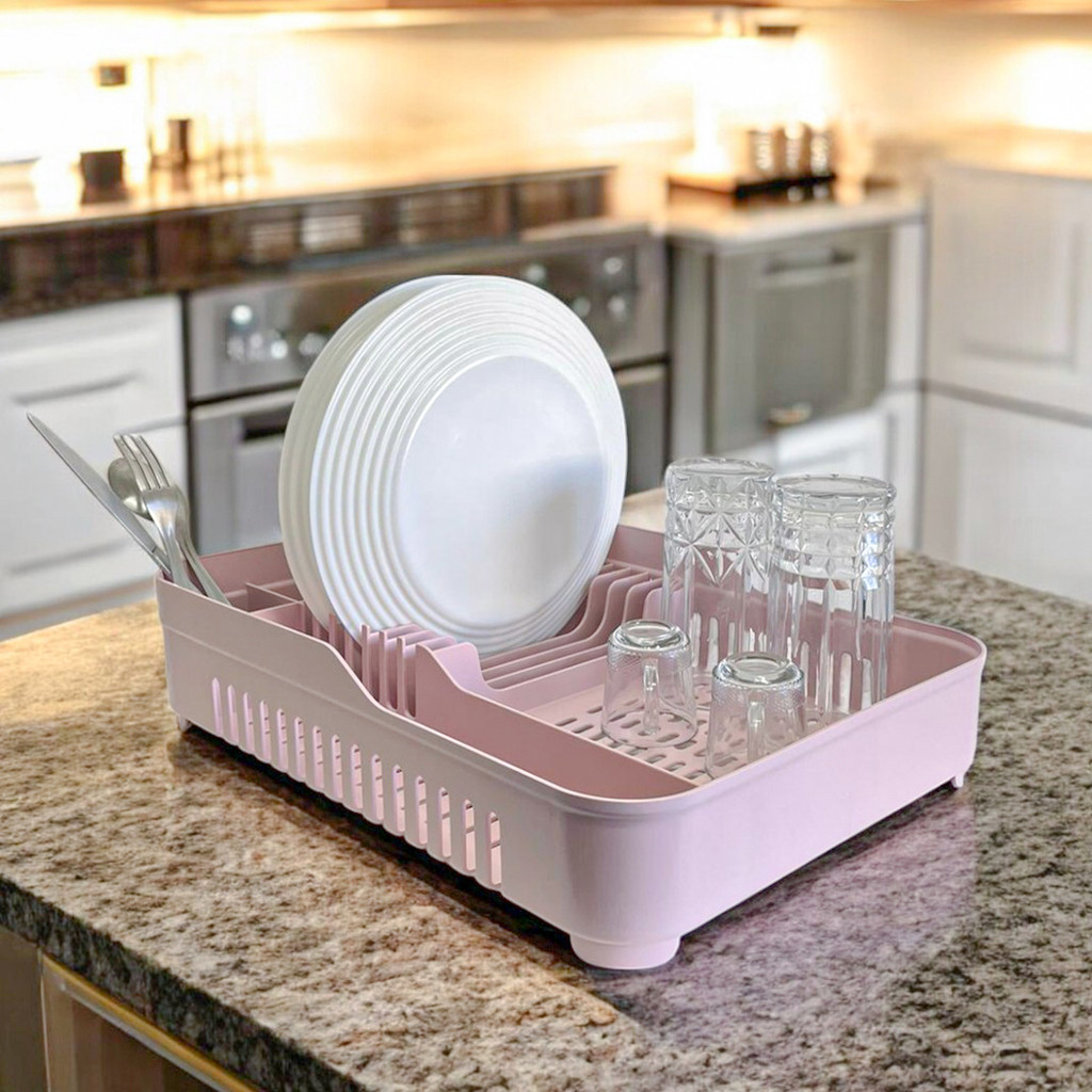Escorredor De Louças 7 Pratos Cozinha Plástico Secador Louça Preto Rosa Organizador Pia Co...