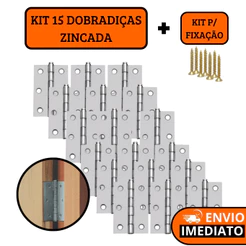 Kit 15 Dobradiças Zincada Porta De Madeira COM PARAFUSO - 3,8cm / 5cm / 6,4cm / 7,6cm / 8,9cm / 10cm