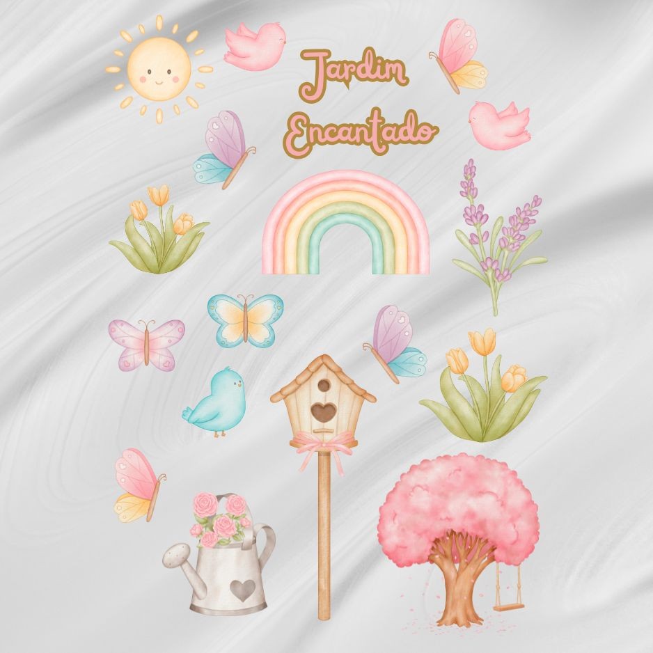 kit 270 adesivos apliques jardim encantado borboleta Tag Tubete Docinhos Festa Aniversário lembrancinha  adesivo aplique
