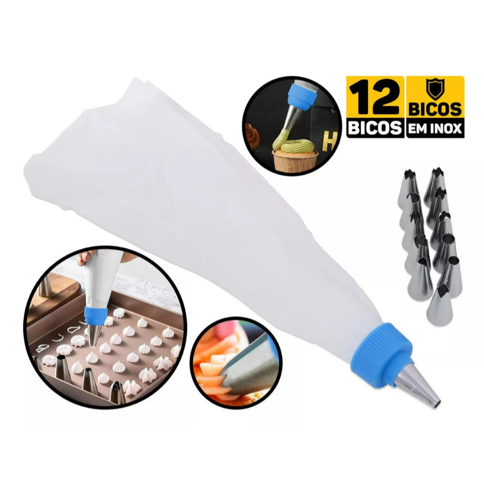 Saco Confeitar com Bicos Confeitaria Kit 13 Peças Bicos Confeitar Inox Confeiteira Doces Bolos