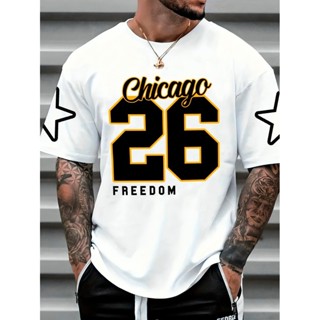 Camiseta Masculina Streetwear 100% Algodão Estampada Chicago 26 Camisa Unissex Premium em Oferta na Shopee