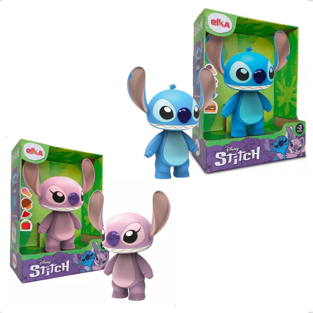 Brinquedo Boneco Infantil Angel Stitch Disney Abre a Boca Comer Peças Comida Disney Elka Plasticos