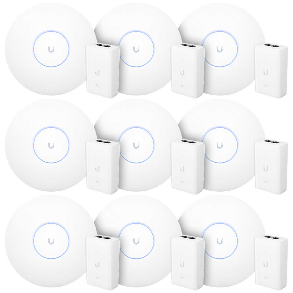 9 Roteadores Wi-Fi 6 Access Point 3.0 Gbps + 9 Injetores PoE+ | 9 U6+ Ubiquiti Com 9 Fontes 48V 30W