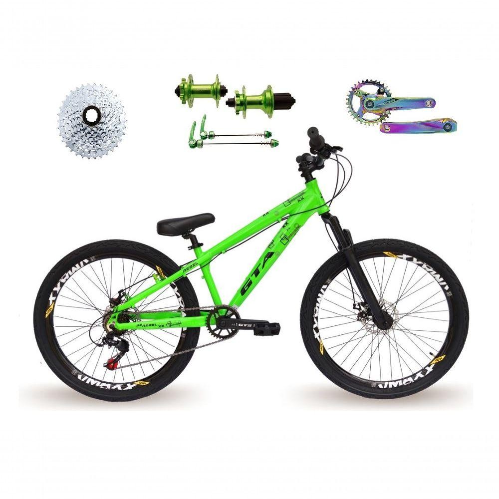 Bicicleta 26 Gta Rebel Freeride Cor Verde Single 8v Cubo Barulhento Pedivela Camaleão Fre…