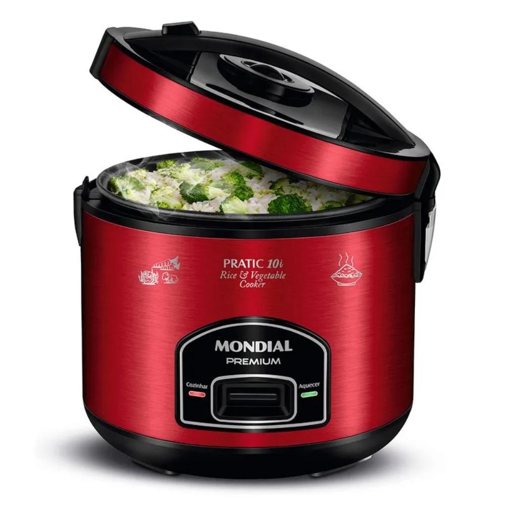 Panela Elétrica de Arroz Mondial Pratic 10i Premium Vermelho/Inox 700W 127V - PE-46-10X em Oferta na Shopee