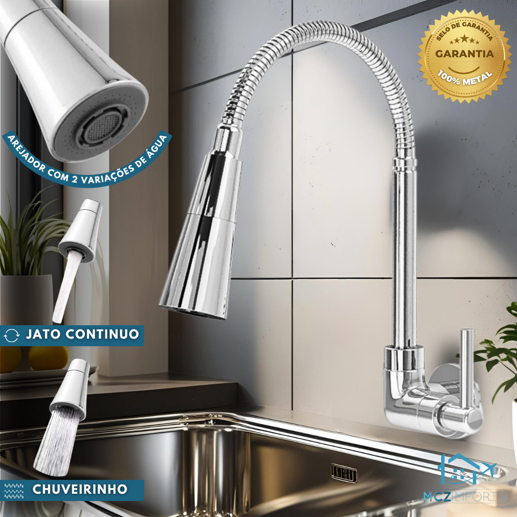 Torneira METAL INOX Pia Cozinha Gourmet Inox Chuveirinho Cozinha Parede Flexível 2 Jatos em Oferta na Shopee