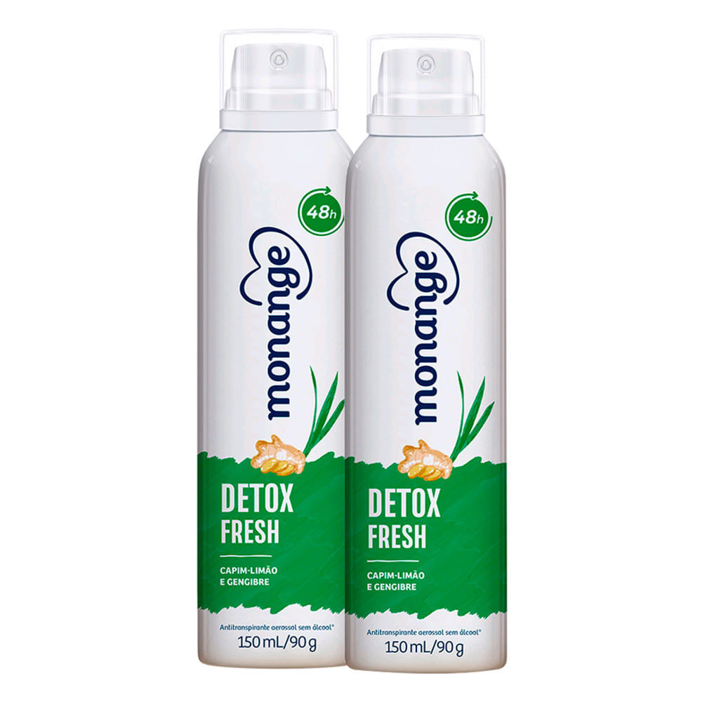 Kit 2 Desodorante Monange Detox Fresh Aerosol Antitranspirante 48h 150ml - Beauty