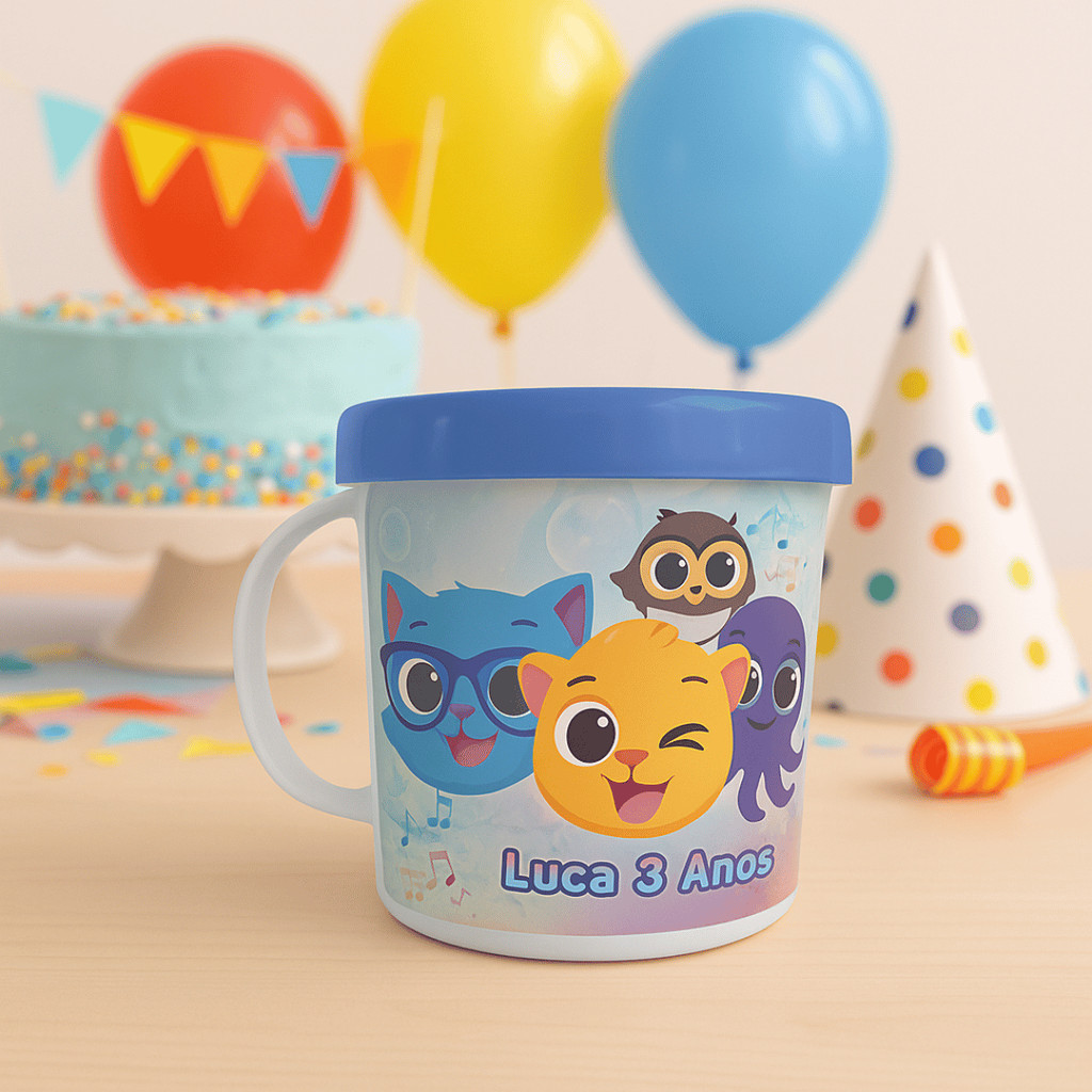 Kit Canecas 300ml Personalizada Bolo Fofo Para Lembrancinha Aniversário Com Tema