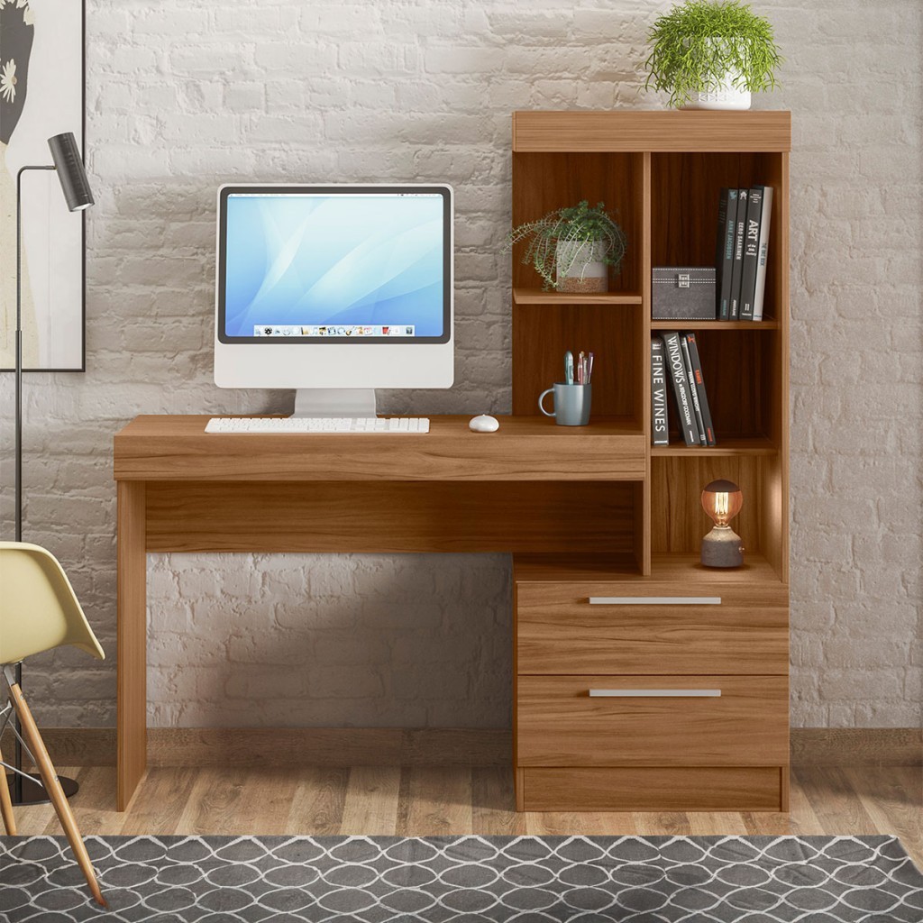 Mesa para Computador 2 Gavetas Cartel Freijó Trend - Pnr Móveis em Oferta na Shopee